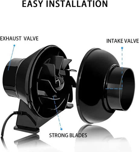 Vista 4 de Ventilador de escape de 4 pulgadas, ventilador de ventilador de ventilación de plástico de 200 CFM para tienda de cultivo hidropónico