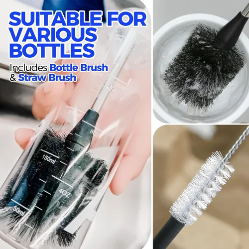 Vista 3 de Holikme Juego de limpiador de botellas de acero inoxidable de mango largo de 14 pulgadas, 3 cepillos limpiadores de pajillas, cepillo de limpieza