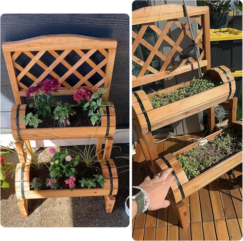 Vista 4 de kinbor Cama de jardín elevada de madera para exteriores, jardinera elevada, maceta con enrejado, cama de jardín elevada para jardinería, verduras