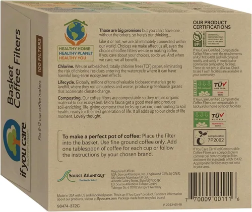 Vista 2 de If You Care Filtros de café sin blanquear, estilo cesta, 8 pulgadas, sin cloro, compostables, certificado FSC (100 unidades)