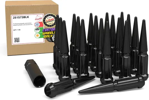 Vista 9 de Wheel Accessories Parts SRT Viper - 24 tuercas de punta de 1/2 a 20 roscas de 4.40 pulgadas de largo, cromadas negras, 7/8 pulgadas y 13/16