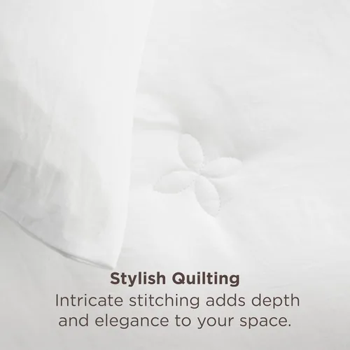 Vista 5 de Bedsure Juego de edredón individual blanco, ropa de cama suave prelavada tamaño individual, edredón acolchado con diseño de trébol, edredón