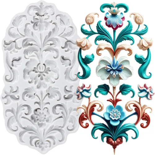 Vista 32 de Moldes de silicona estilo barroco con espirales, moldes de encaje, moldes de flores en relieve, molde de filigrana para decoración de pastel