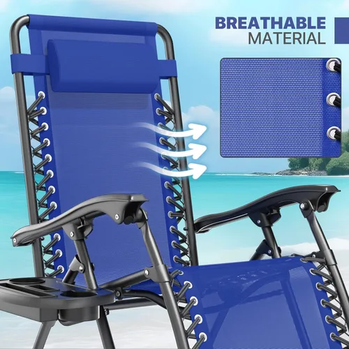 Vista 19 de Magshion Zero Gravity - Juego de 2 sillas reclinables para patio al aire libre con bandeja lateral, reclinables ajustables antigravedad