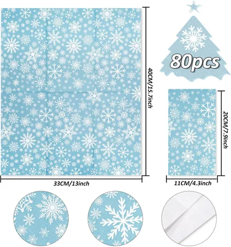 Vista 2 de Servilletas de papel desechables de 3 capas de copos de nieve de color azul cielo, servilletas de papel desechables para cena, suministros de fiesta