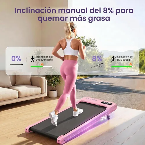 Vista 4 de ANCHEER Walking Pad with Vibration Plate: Under Desk Treadmill with Incline Girly Pink