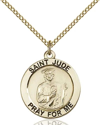 Bonyak Jewelry Saint Medal Collection Colgante St. Jude relleno de oro de 3/4 x 3/4 pulgadas con cadena de bordillo Lite rellena de oro, Metal