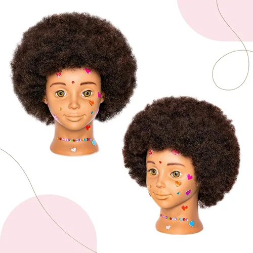 Vista 6 de Cabeza de maniquí con pelo humano para muñeca, cabeza de maniquí auténticamente texturizada para niñas, práctica de peinado y trenzado con soporte