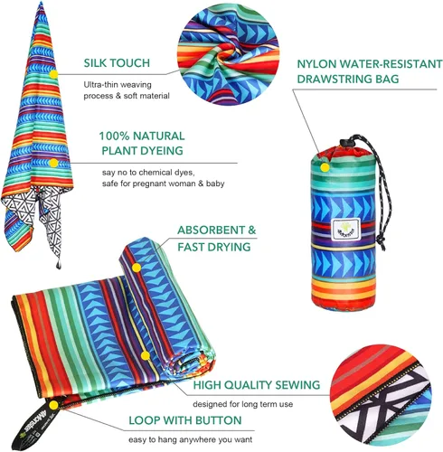 Vista 137 de 4Monster Toalla de playa de microfibra de secado rápido, toalla de viaje ligera súper absorbente para nadadores, toalla de camping sin arena