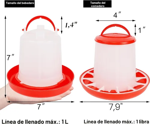 Vista 3 de winemana Kit de comedero para pollos de 1 libra y bebedero de 1.5 L, recipientes de plástico colgantes para aves de corral para exteriores