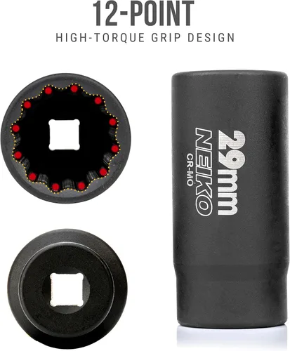 Vista 3 de NEIKO 02521A 1.142 in Socket 1/2" Drive Deep Impact Socket Husillo y tuerca de eje 12 puntos Molibdeno cromado Cr-Mo Buje de pozo profundo
