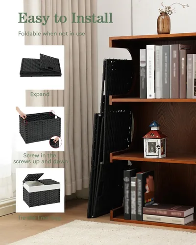 Vista 4 de SETVSON Cesta de almacenamiento con tapa, cestas de almacenamiento tejidas de ratán con 2 tapas separadas, 17.2 galones (65 L), contenedores