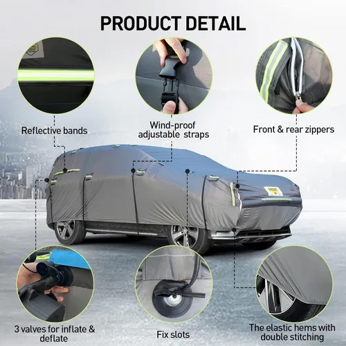 Vista 7 de WARSUN Funda protectora para coche hermética contra granizo con bolsa de aire de PVC real engrosada Funda protectora para coche resistente contra