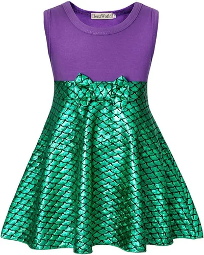 HenzWorld Vestido de princesa de sirena para niñas pequeñas, disfraz de juego de simulación, Navidad, cumpleaños, regalo de sirena