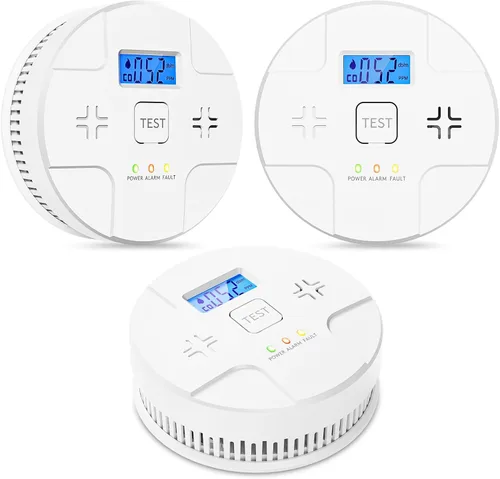 Vista 10 de 2 en 1, alarma combinada de humo y monóxido de carbono, detecta CO, alerta de 85 dB, lectura digital LCD, con 3 pilas AA de 1.5 V, advertencia