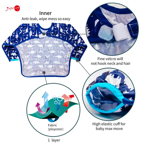 Vista 2 de Joyo roy Baberos para bebés a prueba de desorden para comer, baberos impermeables para niños, suaves, lavables a máquina, babero de manga larga de 1