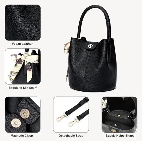 Vista 5 de BOSTANTEN Bolsos cruzados pequeños para mujer, de cuero vegano, mini bolso de cubo con correa de hombro extraíble