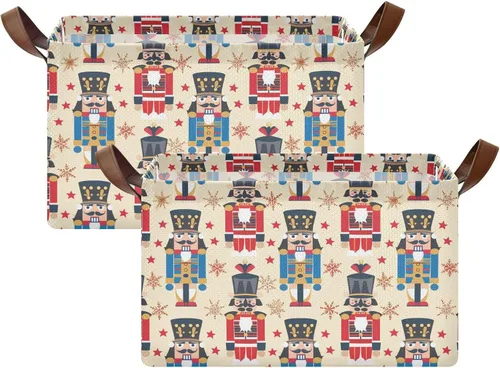 Vista 2 de Nutcracker Toy Soldier Shelf Baskets Storage Containers with Handles Organizing Clothing Jeans Books for Organizing Clothes Blankets cajas plásticas