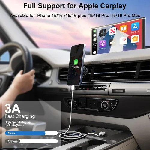 Vista 3 de Carplay - Cable Carplay para iPhone 16 15 Pro Max/Pro/Plus, cable USB a USB C [1 pie+2 pies + 3 pies] para adaptador de cargador de automóvil