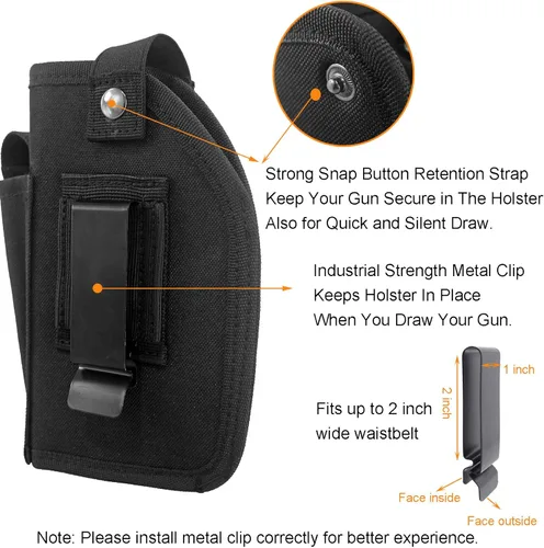 Vista 7 de Depring Funda para transporte oculto con bolsillo para Mag universal se ajusta a pistolas con accesorio láser o luz IWB OWB Car ambidextra Funda