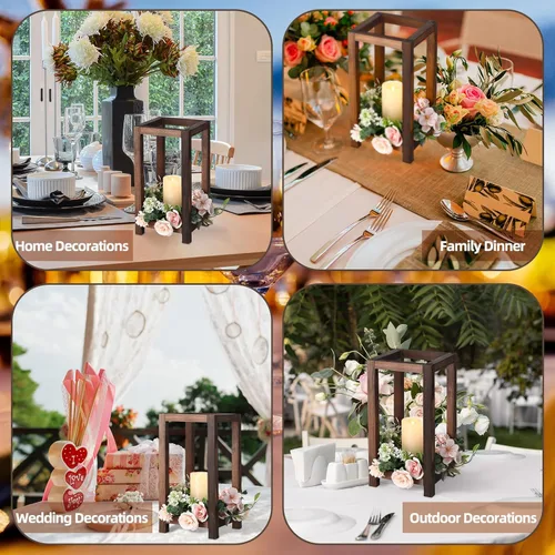 Vista 6 de Qunclay 12 faroles de madera para bodas, candelabros rústicos integrados para decoración de mesa, farol de granja para chimenea y boda