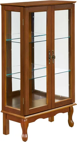 Vista 7 de Dolonm Gabinete Curio con puertas de vidrio templado, gabinetes Curio con panel trasero espejo y estantes ajustables, vitrina iluminada