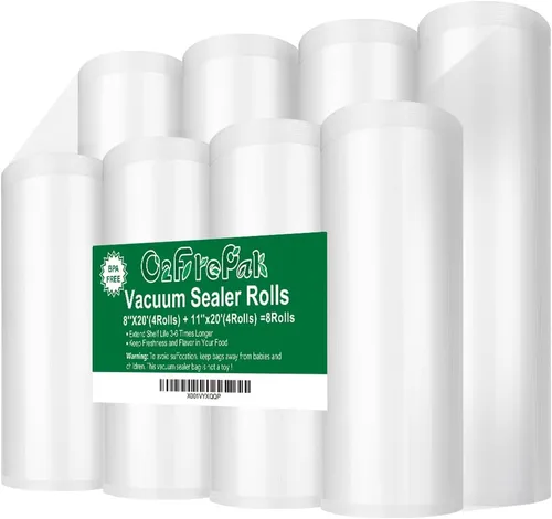 Vista 9 de O2frepak 2 rollos de 11x50 y 8x50 (total 100 pies) rollos de bolsas selladoras al vacío sin BPA, resistentes, rollos de bolsas de almacenamiento