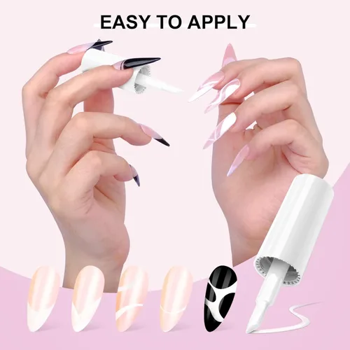 Vista 5 de SAVILAND Esmalte de uñas de gel francés: 1 unidad de 0.3 fl oz de esmalte de gel blanco Easy French Smile Line en 5s Herramienta de uñas de punta