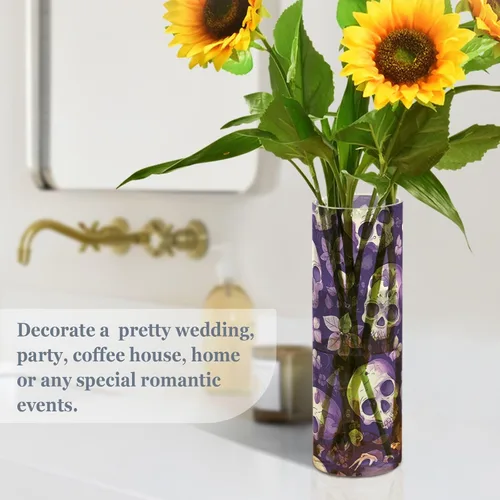 Vista 4 de Purple Skull Flower Plastic Flower Vase for Home Decor 11.8 x 3.9 Inch decorative Farmhouse Vase Modern Entryway Kitchen Bookshelf jarron