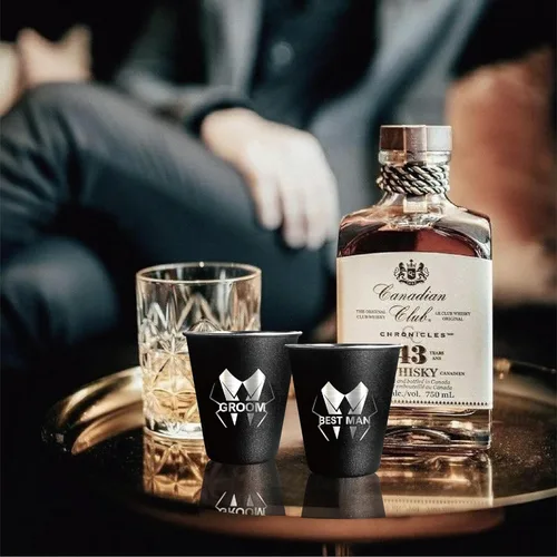 Vista 5 de PartyGifts&beyond 7 vasos de chupito para despedida de soltero de 2 onzas de acero inoxidable para padrinos de boda