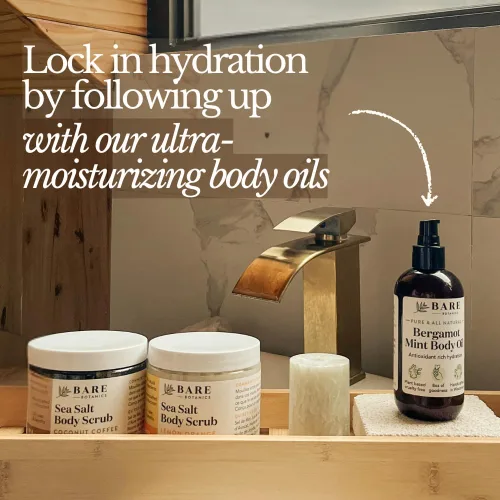 Vista 8 de Bare Botanics Exfoliante Corporal de Matcha y Eucalipto 24 oz - Exfoliante de Sal Marina con Aroma Natural Hecho en Madison, WI - Formulado