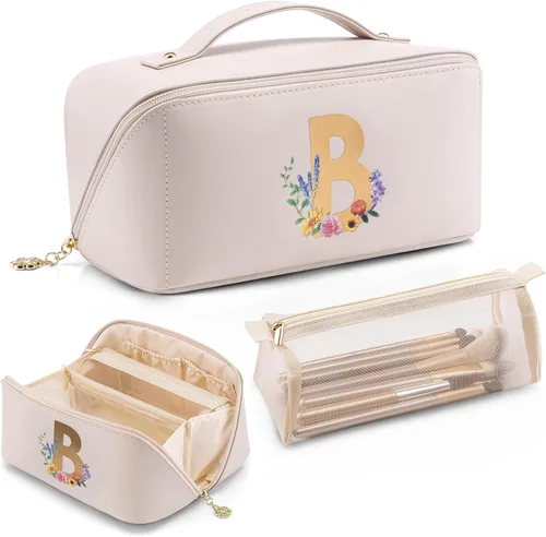 Vista 13 de Vlando - Bolsa de maquillaje con inicial personalizada, regalos personalizados para mujeres, Blanco-M