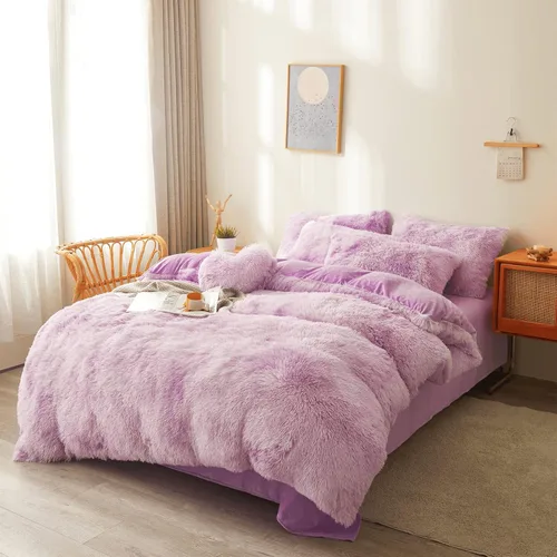 Vista 11 de Juego de edredón lanudo de piel sintética, tamaño Queen, 3 piezas (1 edredón + 2 fundas de almohada), acolchado, esponjoso naranja oscuro