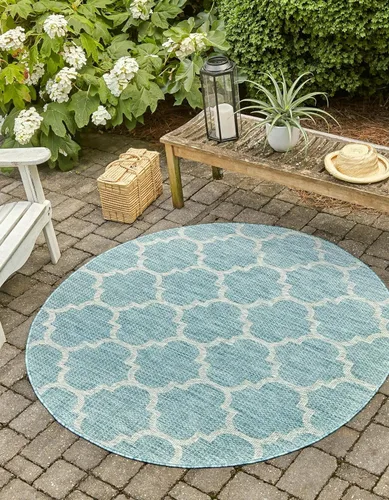 Vista 17 de Unique Loom Outdoor Trellis Collection Alfombra de Área (5' 1" x 8' Oval, Aguamarina/Gris)