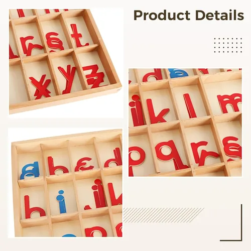 Vista 2 de Bosreroy Moveable Alphabet, Wooden Alphabets with Box and Blanket, for Early Education, Small Cursive Letters, 13.6 X 13.0 X 1 in Set
