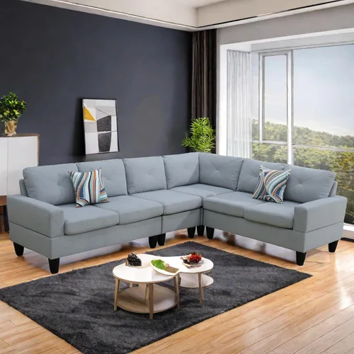 Vista 4 de GlasFlength Juego de sofás modulares para sala de estar, sofás modulares de 4 asientos para sala de estar con otomana extraíble, juego de sofá
