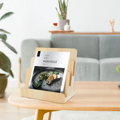 Vista 5 de DOSTATNI 2-Piece 3-Tier Pine Wood Brochure Organizer & Display Stand - 8.5 x 11 Pamphlet/Flyer Holder, Greeting Card & Magazine Display for Desk &