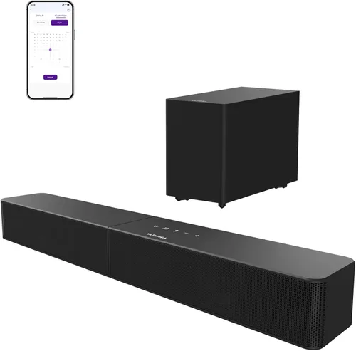Vista 16 de ULTIMEA Barra de sonido envolvente de 2.1 canales para TV, subwoofer integrado, potencia máxima de 132 W, control de aplicaciones, barra de sonido