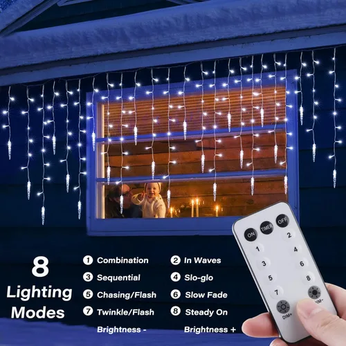 Vista 5 de Luces de carámbano para exteriores, 33 pies, 400 luces LED de Navidad con 60 gotas, impermeable, conectable, luz de Navidad para exteriores