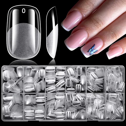 Vista 12 de LoveOurHome 750 puntas de uñas cortas de almendra, uñas postizas transparentes, uñas cortas de gel de almendra, uñas acrílicas de cobertura