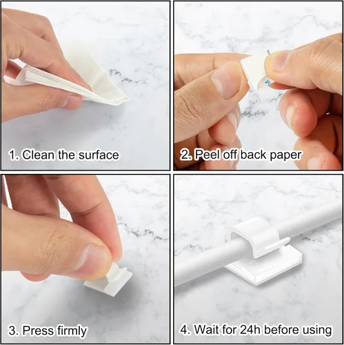 Vista 5 de 100 piezas de clips para cables, organizador de cables adhesivo, soporte de cable, clip de cable autoadhesivo, ganchos adhesivos para gestión