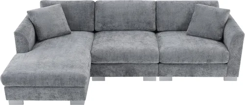 Vista 13 de Moderno sofá modular en forma de L, juego de sofá modular de nube con diván de gran tamaño, muebles de sala de estar de felpilla de 4 asientos