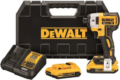 DEWALT Kit de Taladro de Impacto Inalámbrico 20V MAX* XR, Sin Escobillas, 1/4 Pulgada, 3 Velocidades, 2 Baterías (DCF887D2)