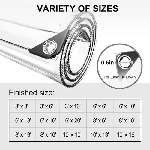 Vista 6 de Lona impermeable transparente de 3 x 6 pies, lona de PVC de 11.8 mil con ojales y brida para cables, cubierta resistente de servicio pesado al