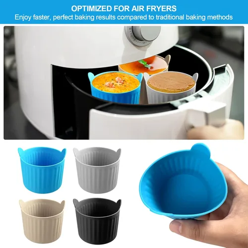 Vista 3 de 8 piezas de moldes de silicona de grado alimenticio de primera calidad, accesorios antiadherentes para freidora de aire, moldes para huevos