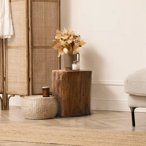 Vista 2 de Mesa auxiliar de tocón de árbol SUNBURY, mesa auxiliar de jardín y taburete de hormigón, soporte para plantas de tocón de árbol marrón para jardín