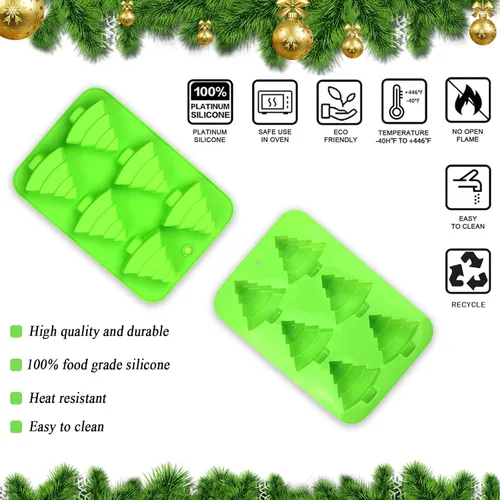 Vista 4 de 2 moldes de silicona para árbol de Navidad, 6 cavidades antiadherentes para árbol de Navidad, moldes para pastel de chocolate, para hacer dulces