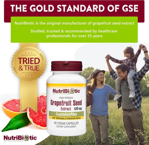 Vista 2 de NutriBiotic Cápsulas de extracto de semilla de pomelo Plus, 125 mg de GSE, 90