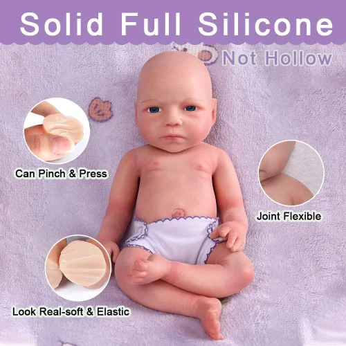 Vista 3 de Muñeca de bebé realista de silicona completa de 15 pulgadas, muñecas de bebé Reborn realistas, juguete y coleccionable. Chica calva 032