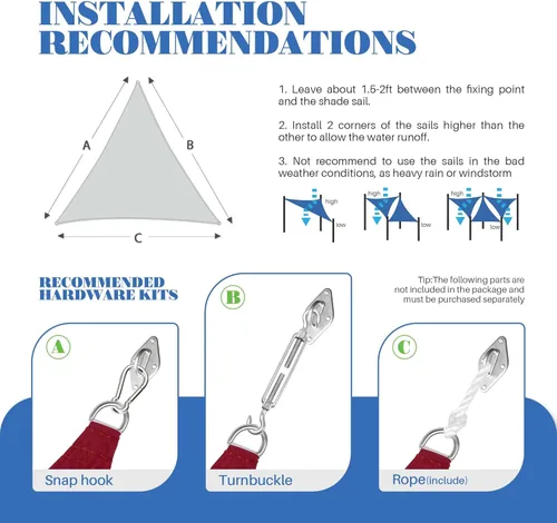 Vista 5 de ECOOPTS Toldo impermeable triangular, 5 x 5 x 5 pies, bloqueo UV, para patio al aire libre, pérgola, jardín (rojo)